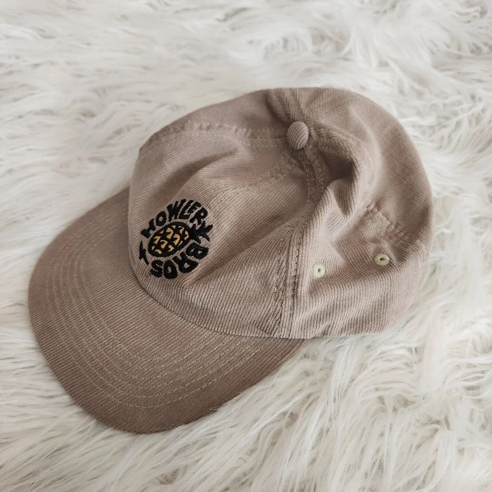 Howler Brothers Pineapple Badge Snapback Hat Cap Mens Beige Wale Cord Adjustable